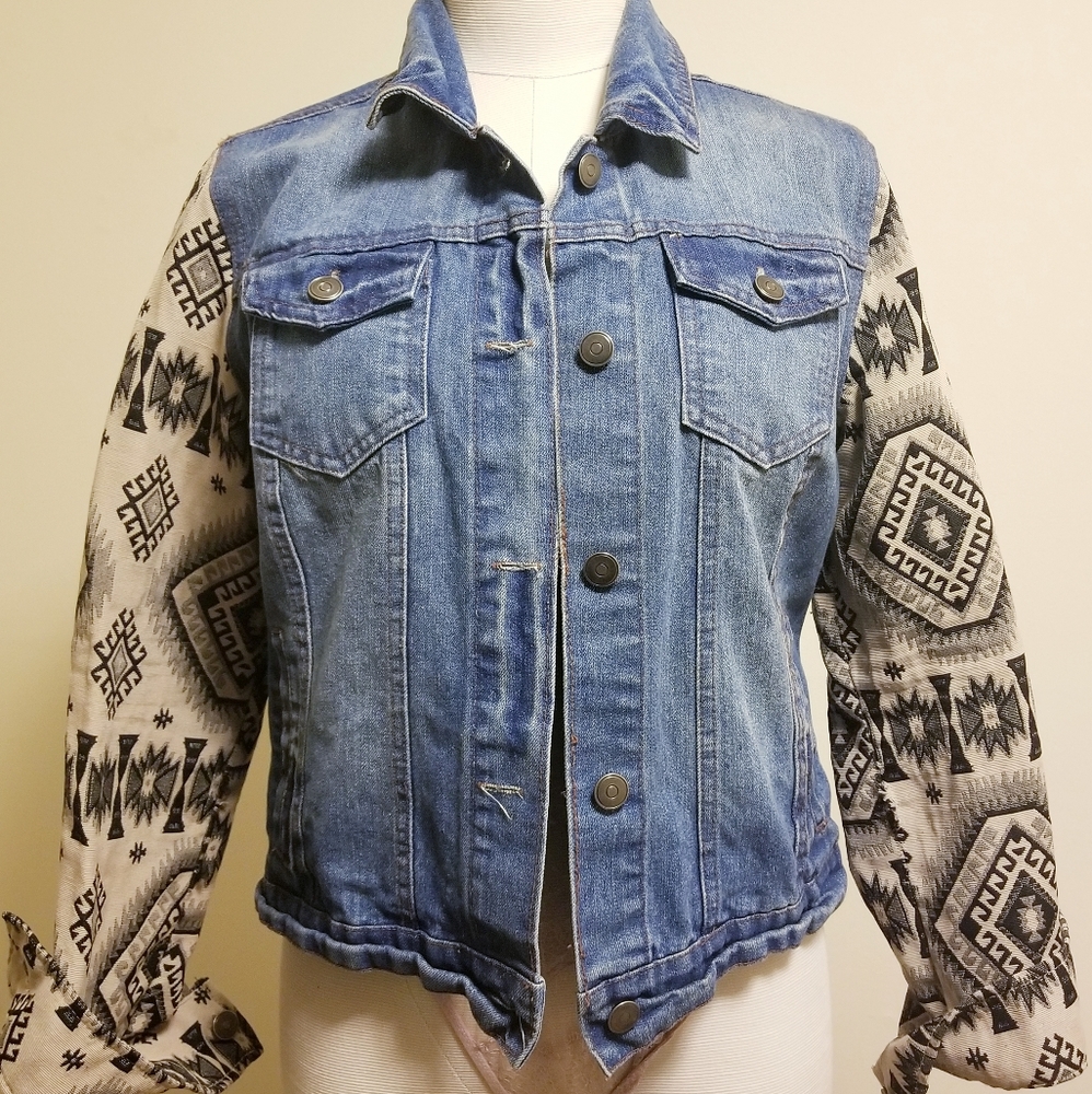 Tribal Print Denim Jacket